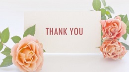 ピンクのバラと「THANK YOU」のメッセージカード